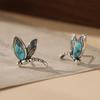 Vintage Silver Color Metal Carving Dragonfly Earrings Ethnic Inlaid Imitation Turquoise Stud Earrings for Women Jewelry