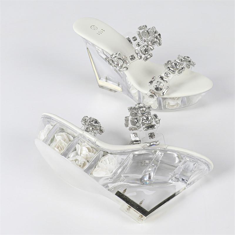Fashion Eilyken CRYSTAL PVC Transparen Open Toe Platform Wedges Women's Slippers Fashion Clear High Heels Banquet Dress Shoes