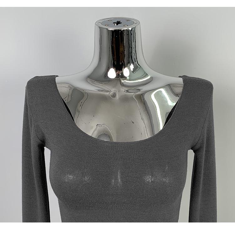 Korean Women's Soft Slimming U-neck Long Sleeve T-shirt