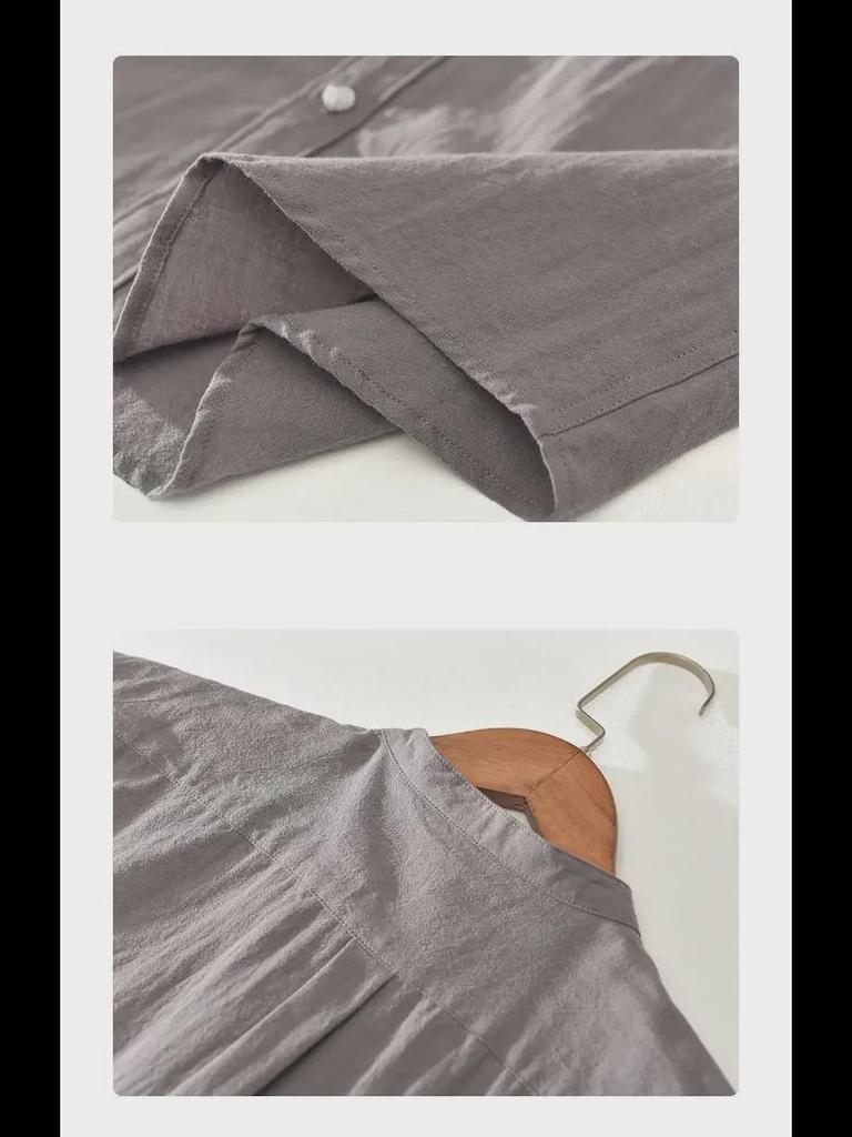 Pánská ležérní bílá košile s krátkým rukávem ze lnu a bavlny se stojáčkem