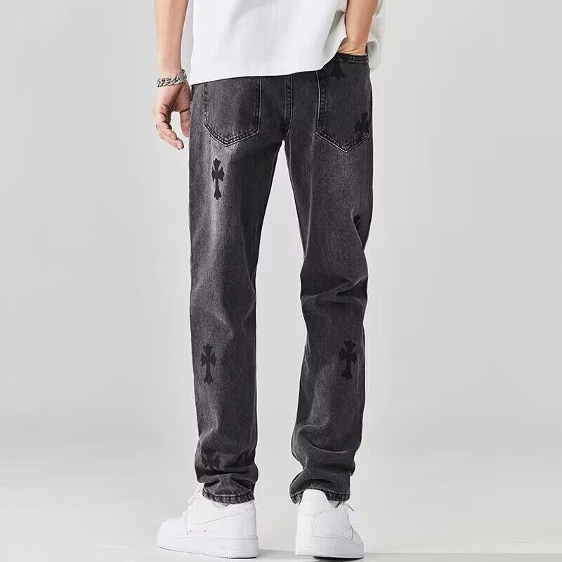 

Мужские летние джинсы широкого кроя с принтом и эффектом стирки L чёрный