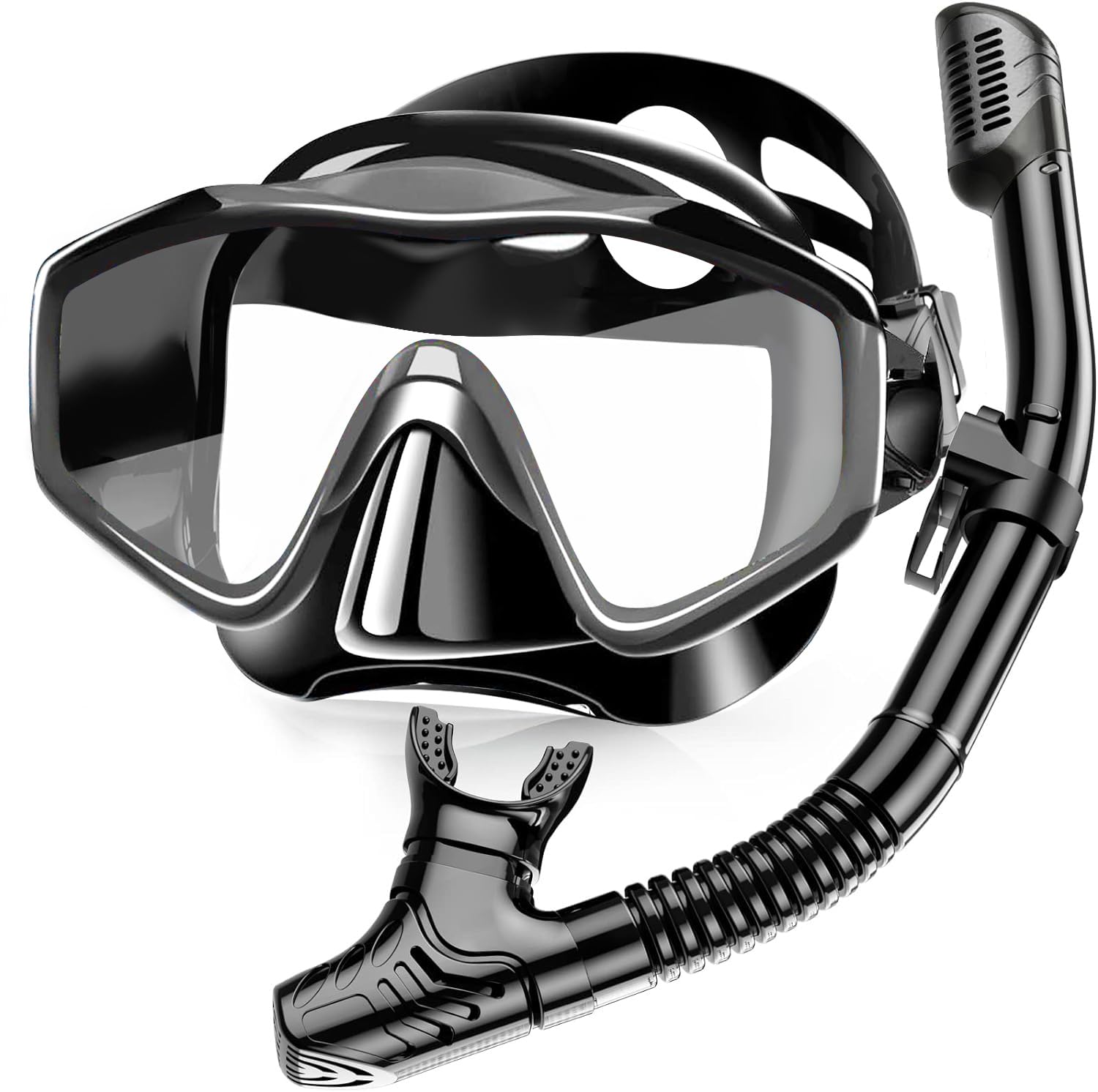 

Маска для сухого снорклинга для взрослых и молодежи, профессиональный сноркелинг, панорамное дайвинг, полностью сухой сноркель, плавание, черный костюм, очки против запотевания 180°, маска, чёрный