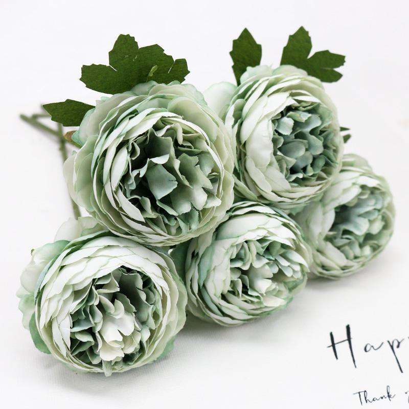 

5 шт. искусственный цветок пион букет искусственный цветок западная роза чайная роза свадебный цветок настенные аксессуары домашний декор реквизит для фото зелёный