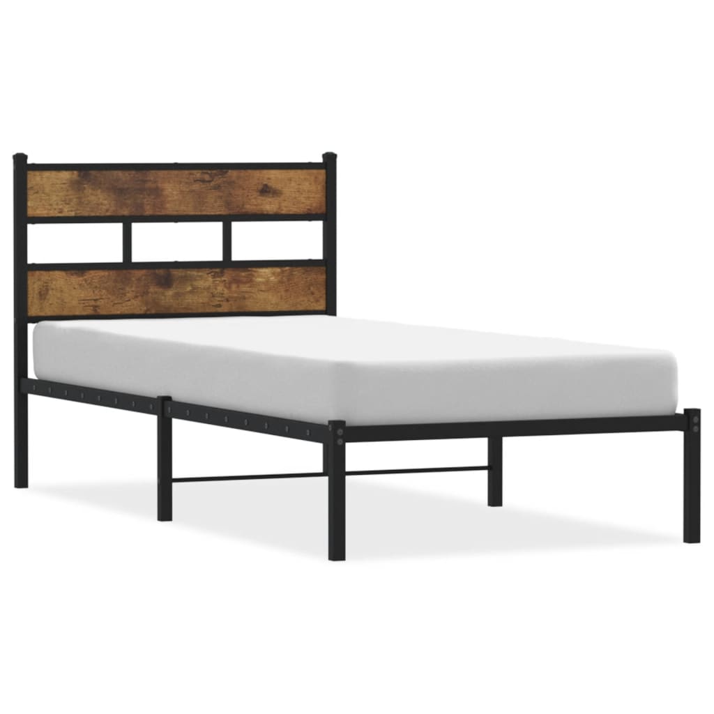 Metal Bed Frame Without Mattress Smoked Oak Finish 80 X 200 Cm