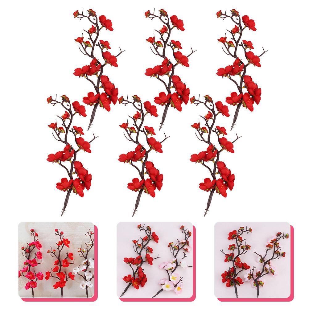 6Pcs Plum Blossom Branch Cake Picks Cupcake Toppers Birthday Wedding Baby Shower Holiday Party Dessert Decoration