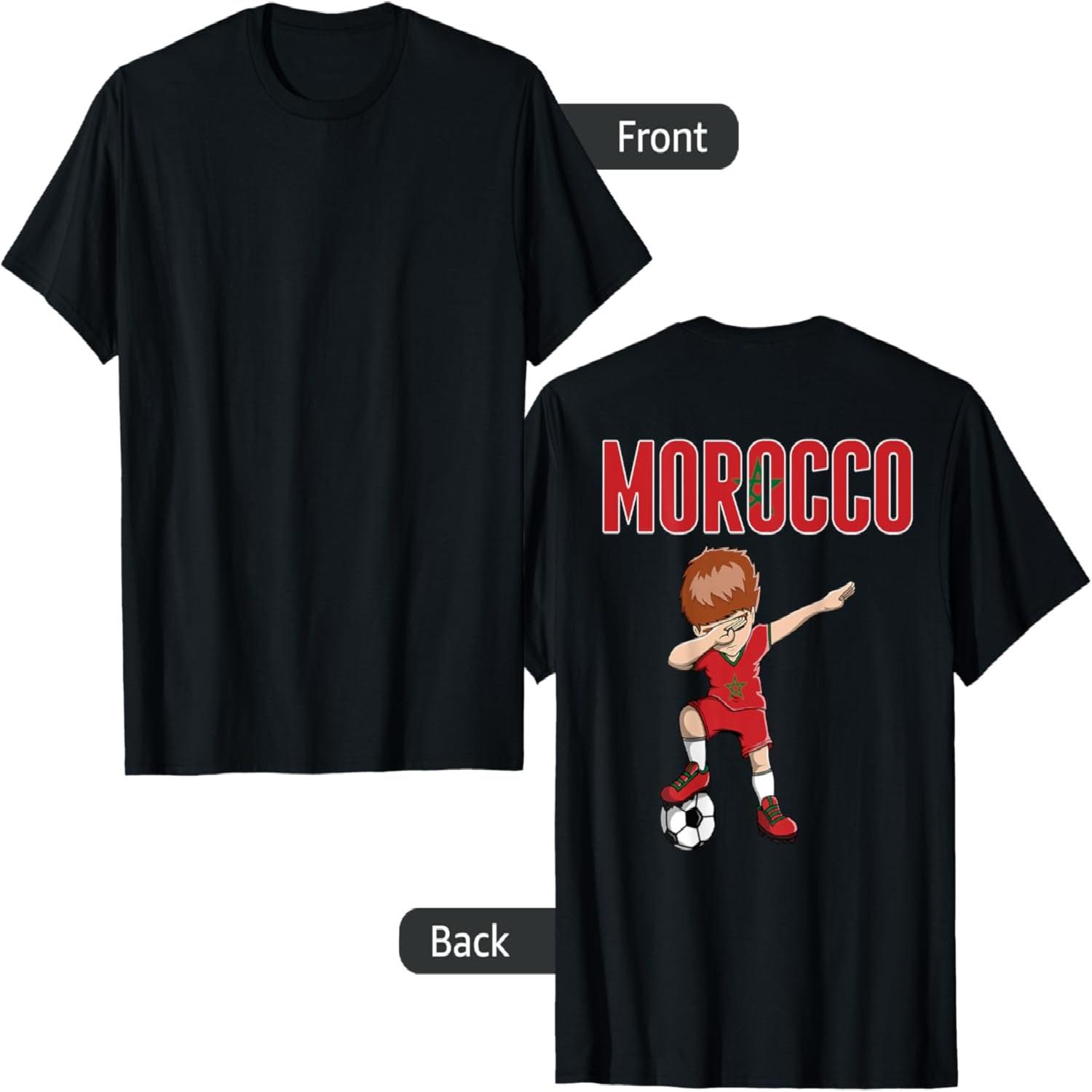 Dabbing Soccer Boy Morocco Soccer Fans Jersey Moroccan Flag T-Shirt(1) S