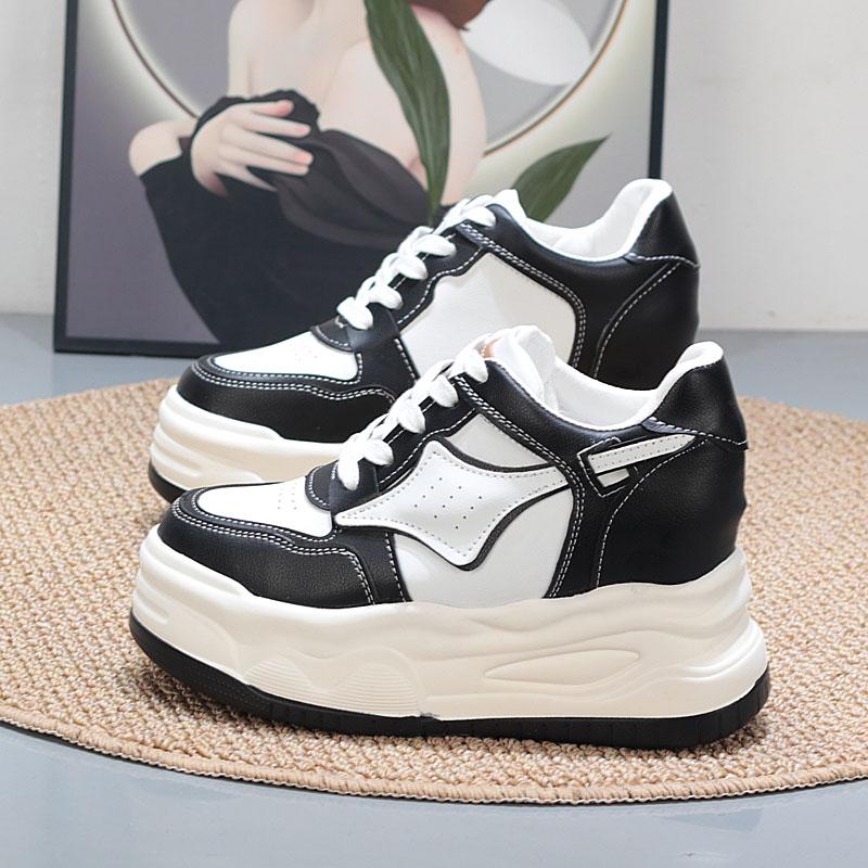 Fashion 8CM Microfiber Leather Vulcanize High Brand Flats Comfy Spring Autumn Platform Vulcanize Women Chunky Sneaker Shoes