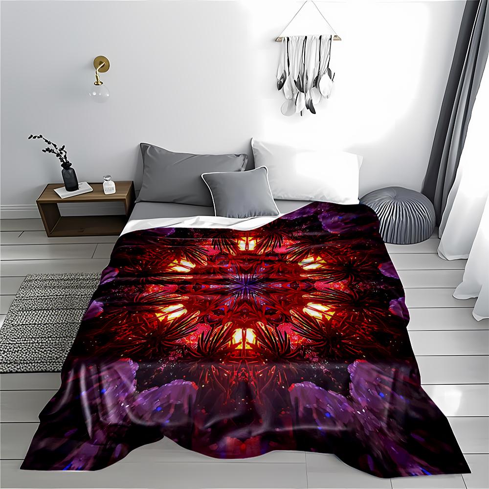 Mandala Pattern Blanket with Red and Purple Abstract Symmetrical Design Blanket, Suitable for Use In the Bedroom, Living Room, On the Sofa