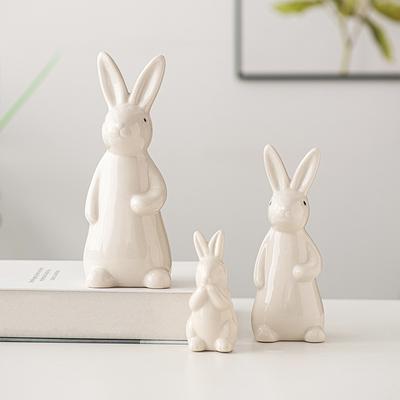 Cute Ceramic Rabbit Statue Easter Bunny Decoration Home Living Room Desktop Decor Animal Figurine Party Gift Ornaments