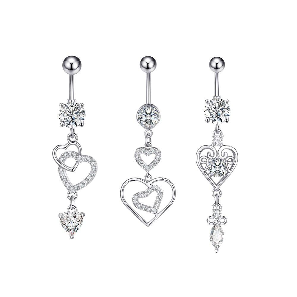 3 sztuk/partia serce księżyc w kształcie gwiazdy zestawy pierścionków do pępka ze stali nierdzewnej kryształowa cyrkonia dynda kolczyk do pępka luzem seksowny piercing do pępka