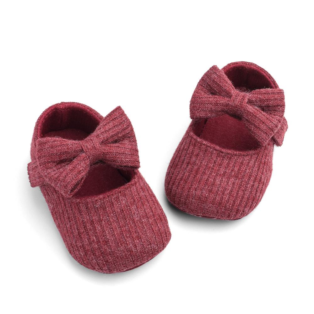 Baby First Walkers Woolen Knitting Cotton Flower Bow Princess Soft Bottom Baby Casual 0-3 M Old Newborn Indoor Shoes
