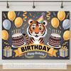2D Animal Themed Birthday Backdrop, Cute Tiger "Happy Birthday" Photography Background