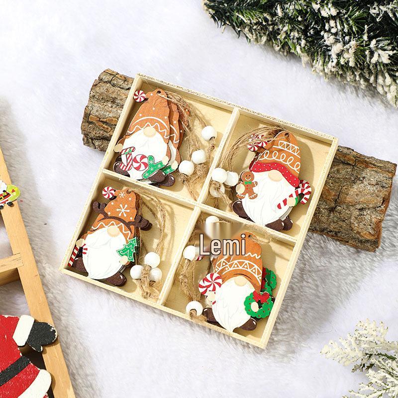 Christmas Cartoon Gingerbread Man Ornaments: 4-Piece Wooden Set for Tree & Small Gifts