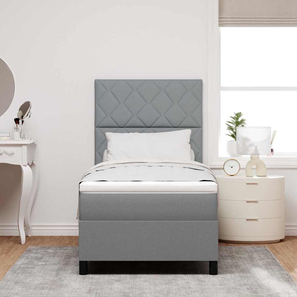 Box Spring Bed with Headboard Light Gray 90 x 190 cm Fabric