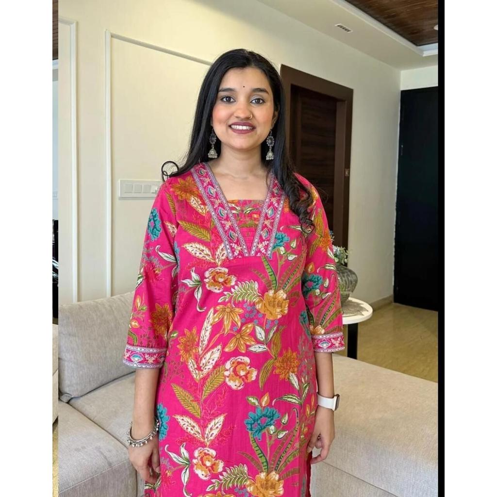 Indian Designer Cotton Kurta Pant Dupatta Set Women Bollywood Top Tunic Kurti VF-20224