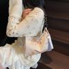 Retro Beige Embroidery Handbag Women Beaded Handle Large Capacity Shoulder Bag Ladies Elegant Luxury High End Underarm Bags