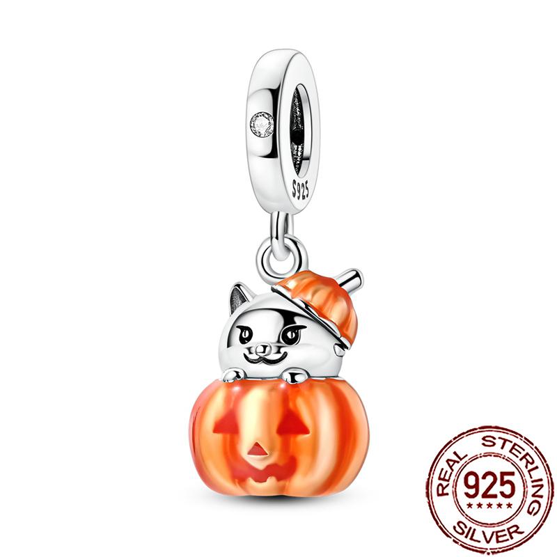 Gothic Charms Copper Pumpkin Calavera Colorida Beads Fit Snake Chain Bracelet Necklace Halloween Women Diy Jewelry