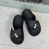Black beautiful drag women's shoes summer wear new small height increase thick-soled rhinestones toe high sense