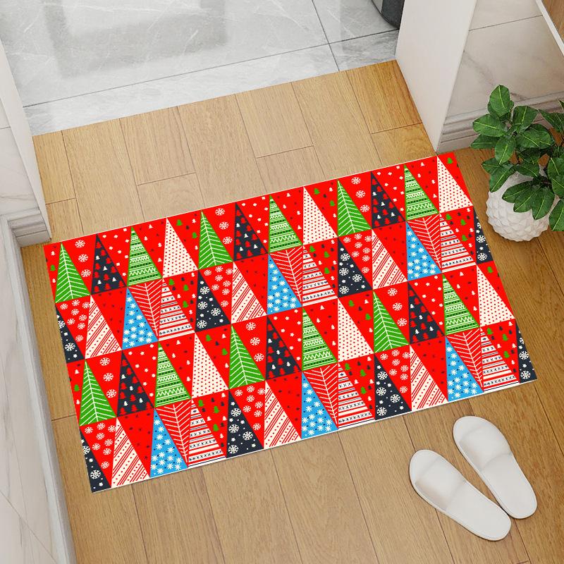 Red Coral Fleece Christmas Floor Mat with Santa Claus and Tree Design
