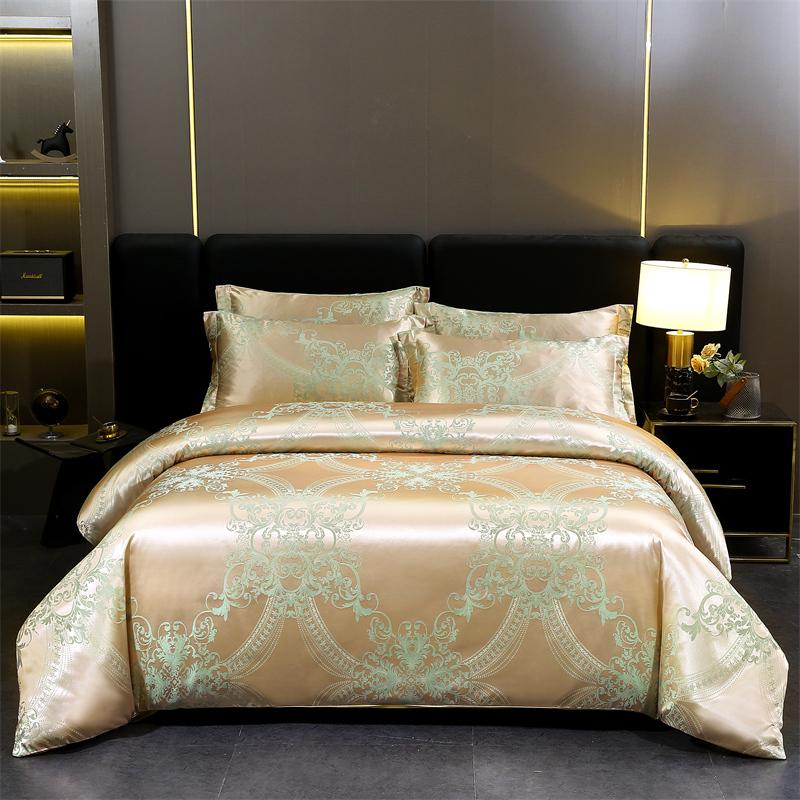 WASART Summer Satin Rayon Jacquard Duvet Cover Set 4pc Elegant Floral Luxury Bedding for Couple King Size 220x240 Cooling Fabric