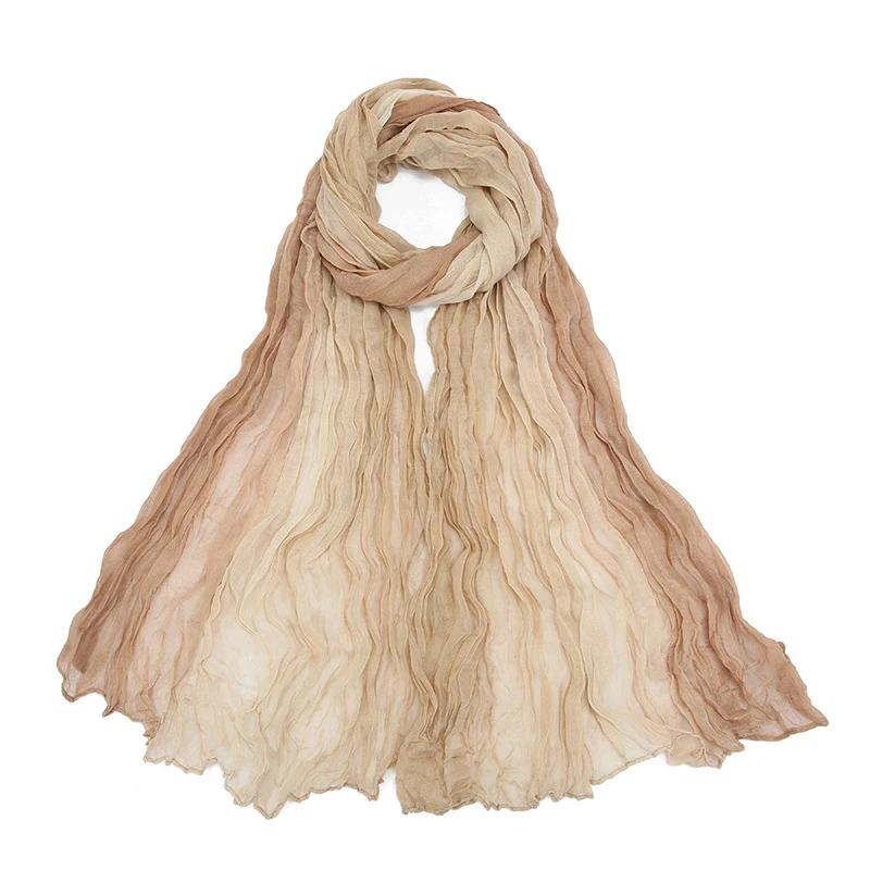 Gradient Crumpled Scarf For Women Girls Students New Thin Patchwork Cotton Voile Scarves Soft Knitting Shawl Female Wrap Shawls