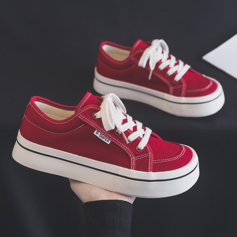 Mango head big head red canvas shoes new autumn temperament sneakers cloth shoes board shoes