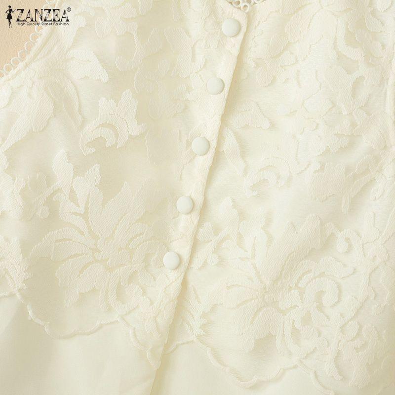 ZANZEA Women Sleeveless Lace Patchwork Thin Casual Tank Tops Vest Blouse