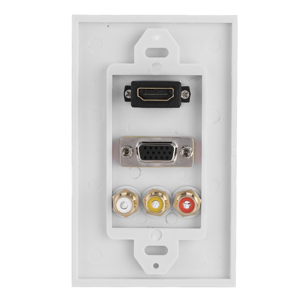 3 In 1 HDMI VGA RCA Ports Multimedia Panel Multi Level Protection Multimedia Wall Socket
