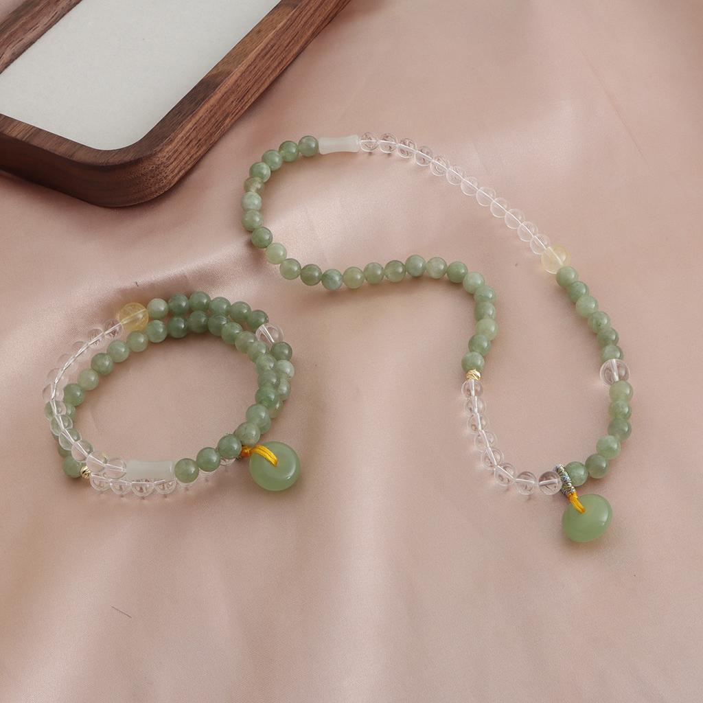 Bracelet Natural Shoushan Stone Tianshan Green Lotus Pod Safety Buckle Crystal Bracelet Double Layer Dopamine