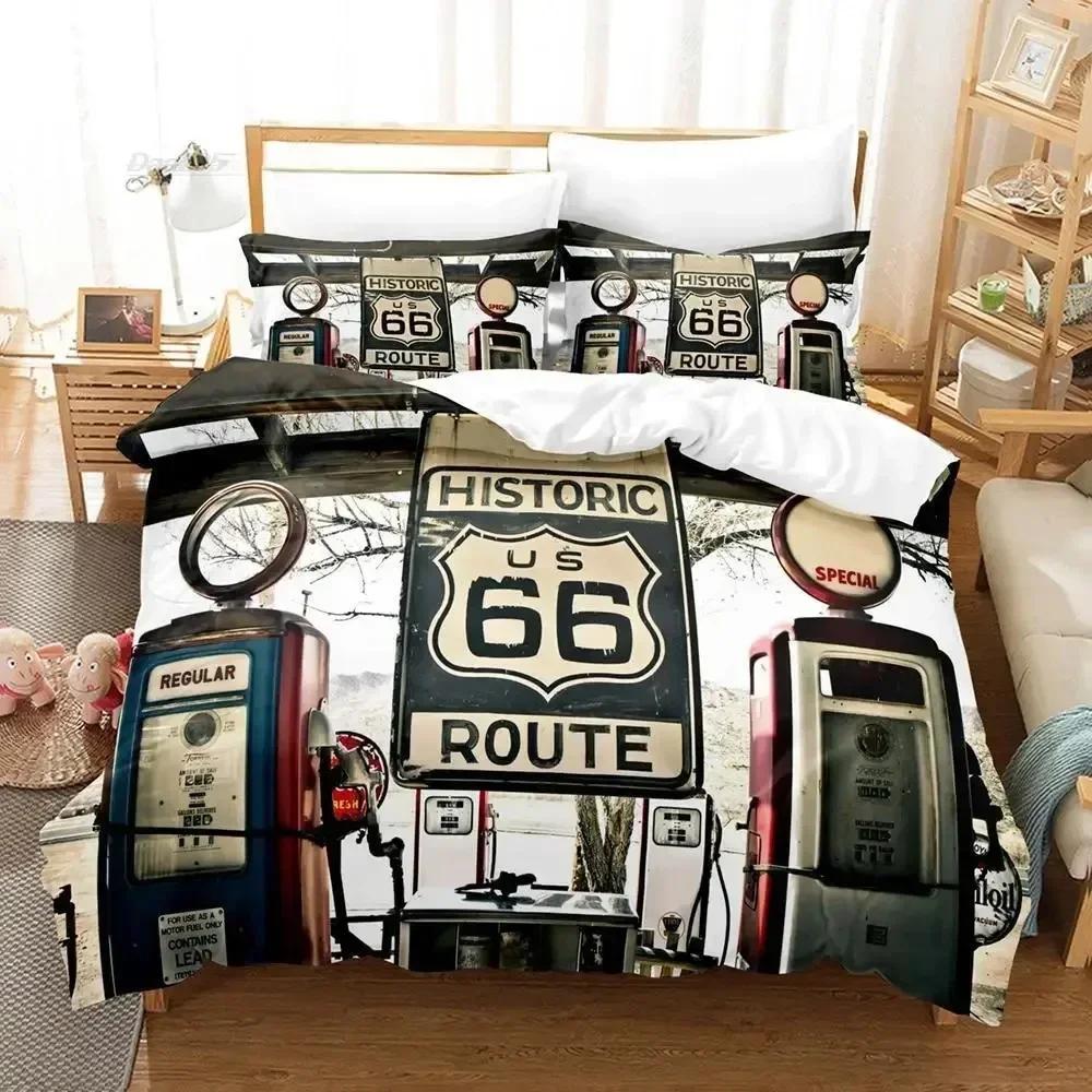 Route 66 Bedding Set Duvet Cover Sheet Printed Bed Set Pillowcase Bed Full Queen King Size Comforter Bedroom