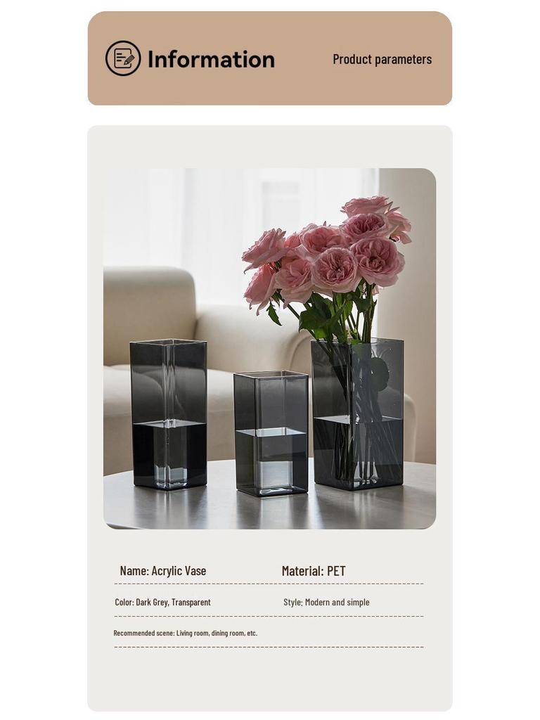 Transparent Acrylic Square Vase, Drop-Proof, for Flower Arrangements, Lucky Bamboo, and Elegant Decor in the Living Room