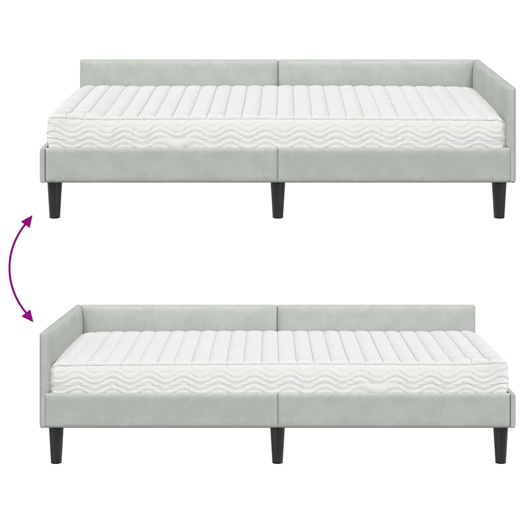 Corner Bed Frame with Mattress Other 2 pcs Light Grey Velvet