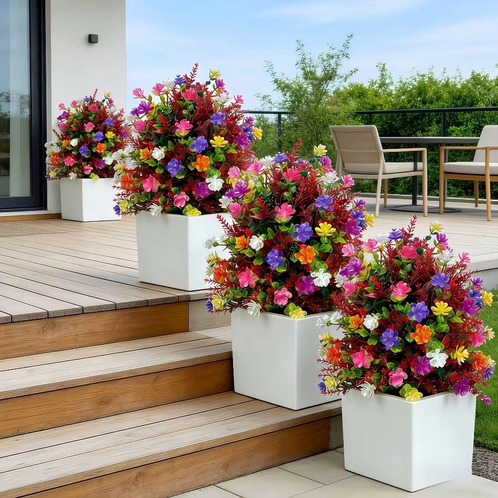 18 Inch Artificial Flower Stake Multicolor Bouquet Artificial Petunias with Ground Stake Outdoor