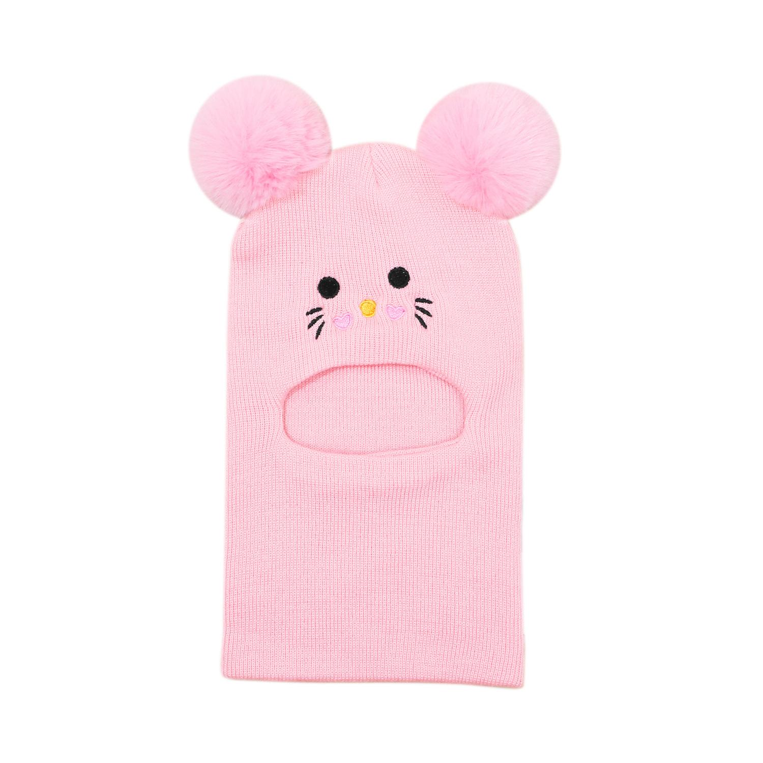 

Вязаная детская шапка с вышивкой в виде кошки, теплая зимняя шапка для младенцев и малышей, унисекс, шапочка из мягкой акриловой пряжи, головной убор для холодной погоды розовый