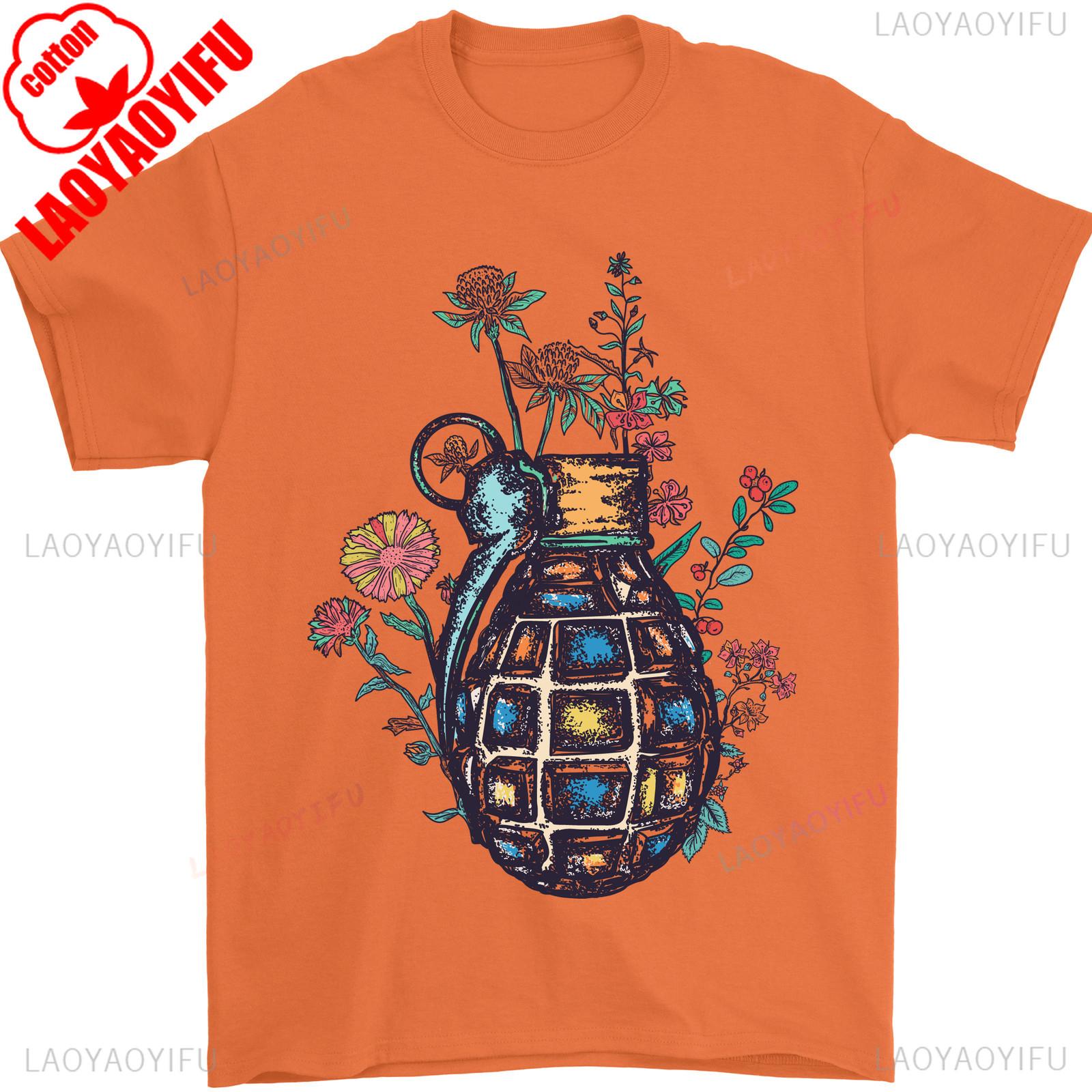 Peace Grenade AntiWar Pacifist World Hippy Mens TShirt Relaxing Shortsleeved Cotton Breathable Tee Roundneck Printed Top S