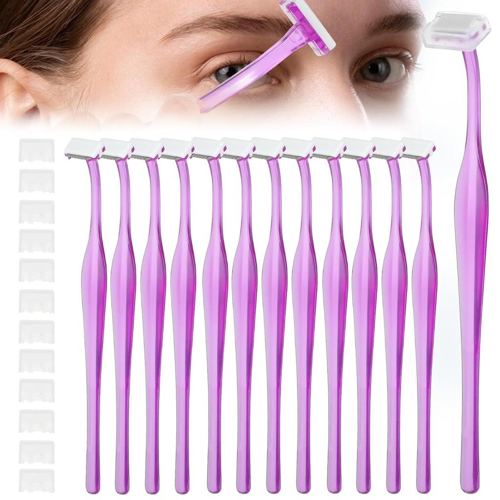 12PCS Eyebrow Trimmer Razors, Facial T Shape Shaver Tool for Eye Brow, Face Razors for Women, Eyebrow Trimming Kit for Girls, Safe and Easy Peach