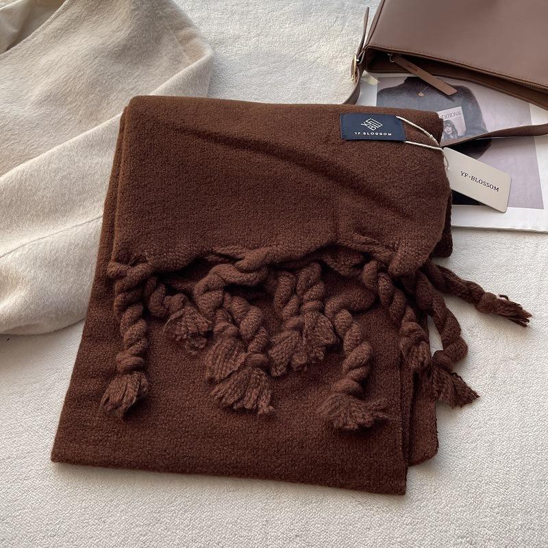 Simple Classic Solid Scarf Women Large Tassel Winter Imitation Cashmere Thick Warm Student Shawl Female Chic Muffler Fall Ladies