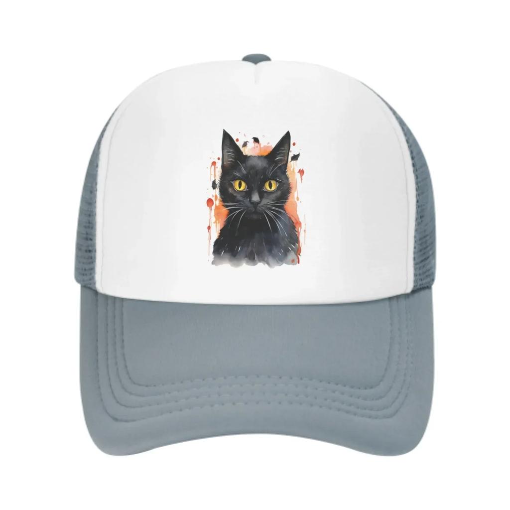 Black Cat Mesh Trucker Hats for Unisex Women Adjustable Casual Fashion Baseball Caps for Outdoor Activities