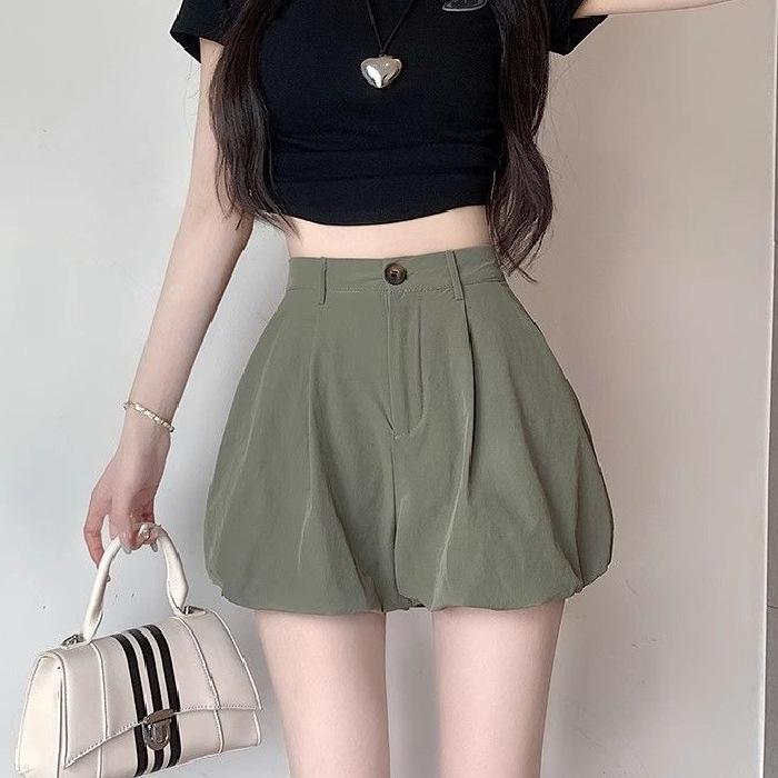 Flower Bud Suit Shorts for For Women In Summer Thin New Style Small High Waist Slim Casual A-line Wide-leg Pants