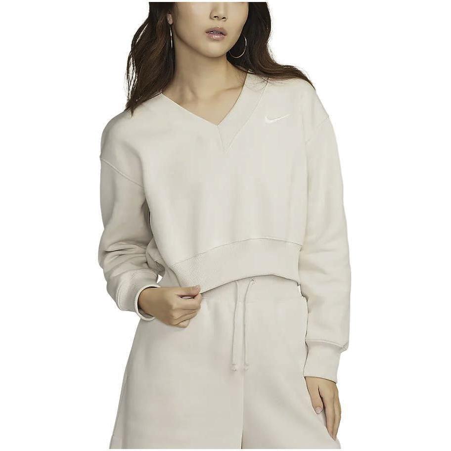 Nike Sportovní oblečení Phoenix Krátká mikina s výstřihem do V Dámské topy Béžová FN3652-104