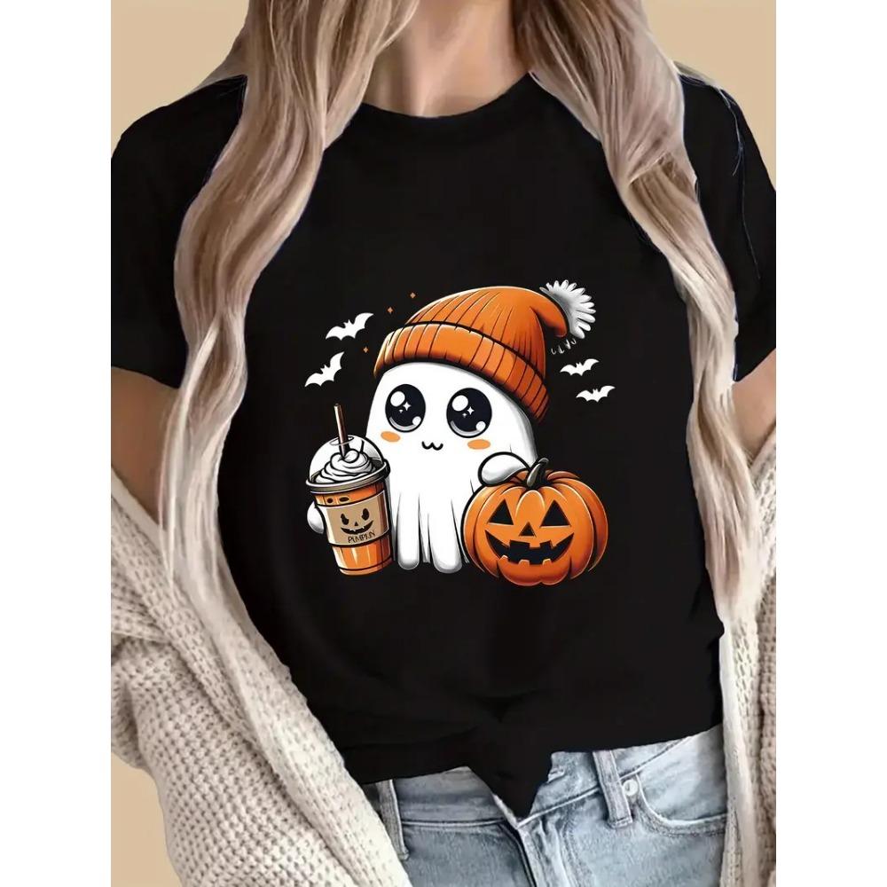 Halloween ghost print street wear T-shirt Harajuku clothing fashion T-shirt short sleeved summer T-shirt casual women's top
