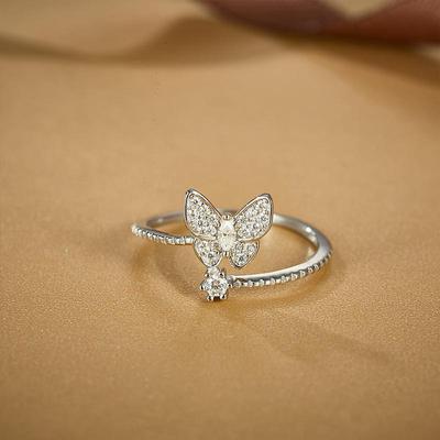 Women Finger Promise 925 Silver Moissanite Rings Silver Summer White Butterfly Ring For Women