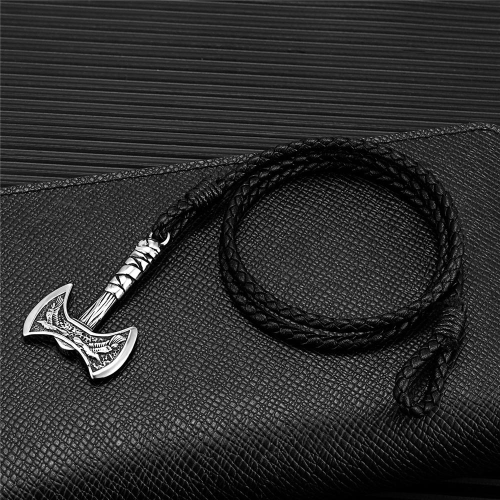 Norse Hatchet Leather Bracelets Men Vikings Axe Wristband Stainless Steel Raven Amulet Handmade Jewelry Self-defense