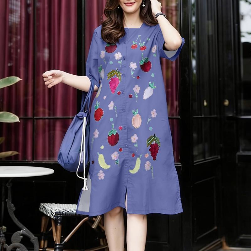 ZANZEA Women Square Collar Casual Short Sleeve Summer Print Dress