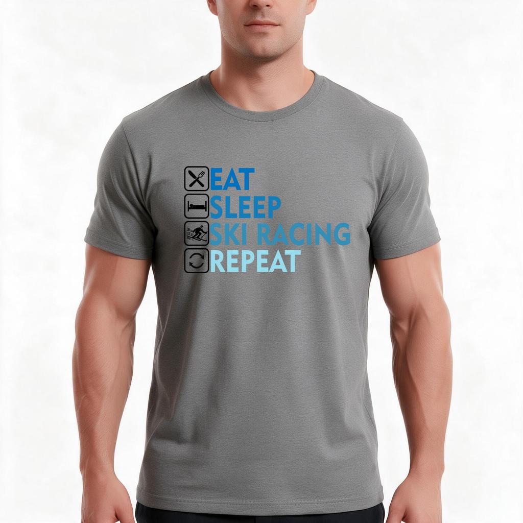 Eat Sleep Ski Racing Repeat Tshirt Summer Casual Cotton Tee Oversized Streetwear Tops Vintage Graphic Print 100 Cotton