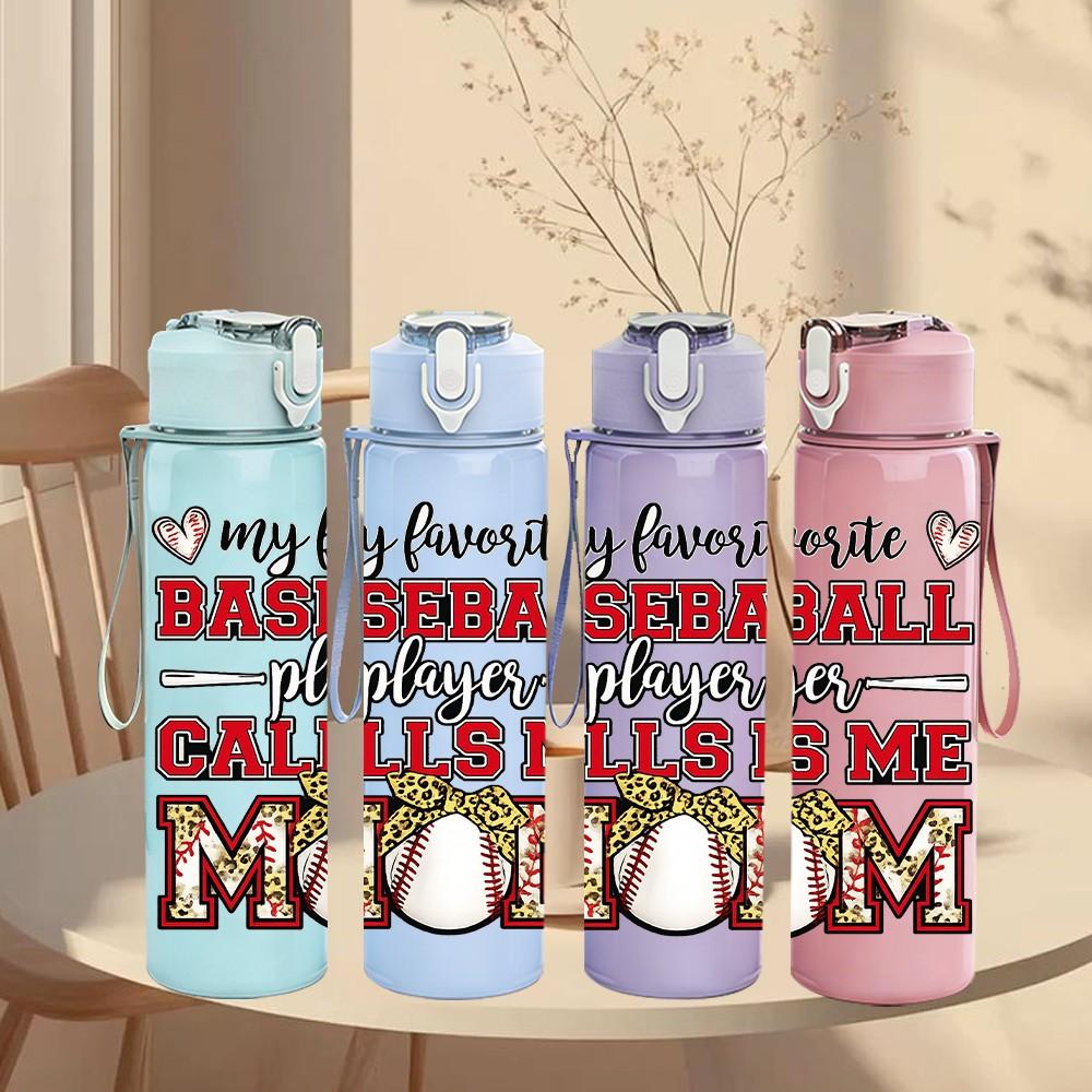 1PC Baseball Call Me Mom Quote Print 750ml Color Plastic Sports Water Bottle Leakproof Flip Straw Lid Suitable for Sports Office Home Use