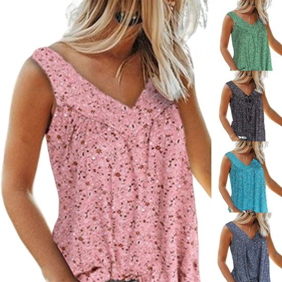 V-neck Sleeveless Flowy Hem Pullover Top Floral Print Lady Vest Top for Daily Wear