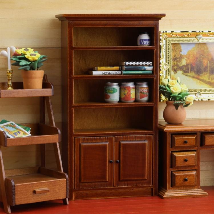 Detailliertes 1/12 Puppenhaus Bücherregal Modell Figur Holzmöbel mit öffnender Tür für realistische Miniaturszenen-Ausstellung