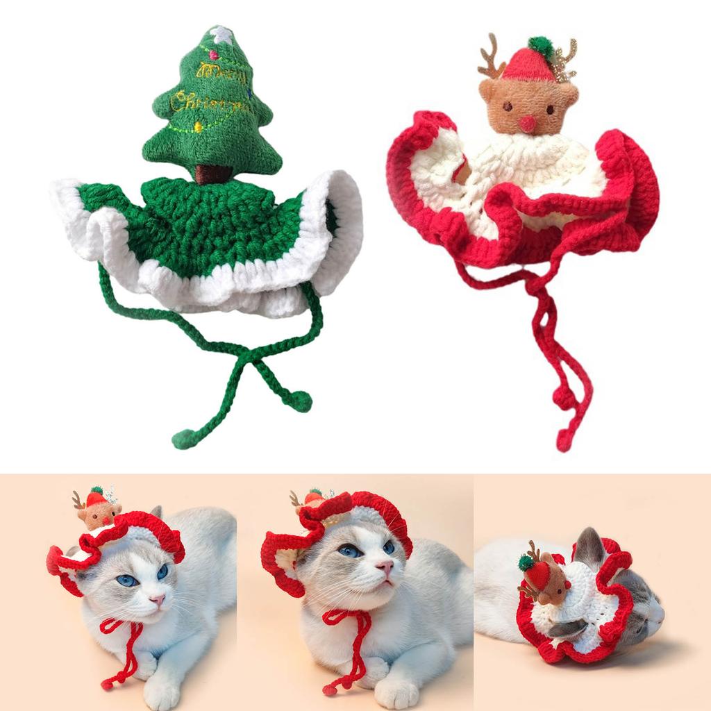 Knit Cat Christmas Santa Hat for Festival Dogs Party Costume Cosplay Dress Up Festive Reindeer Hat Photo Props for Puppy