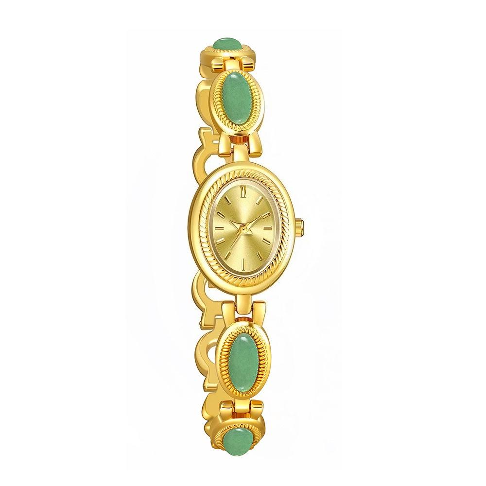 

Oval Quartz Waterproof Wristwatch for Women Jade Bracelet Watch